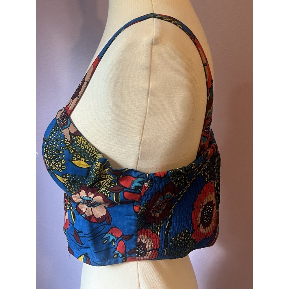 BOG Collective Floral Blue Red Summer Padded Crop Top Size Large - Picture 3 of 4